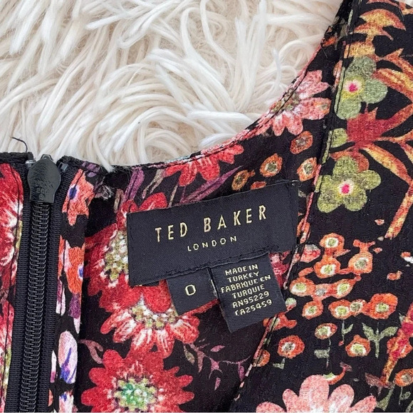Ted Baker Hendria Ruffle-Trim Mini Dress floral print viscose size 0 or 2 - Picture 9 of 14